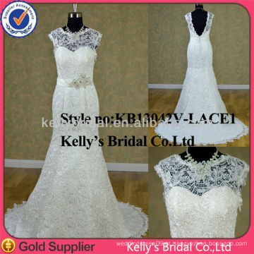 Real-made de alta qualidade fishtail vestido de casamento de renda mulher alta dos vestidos de noiva